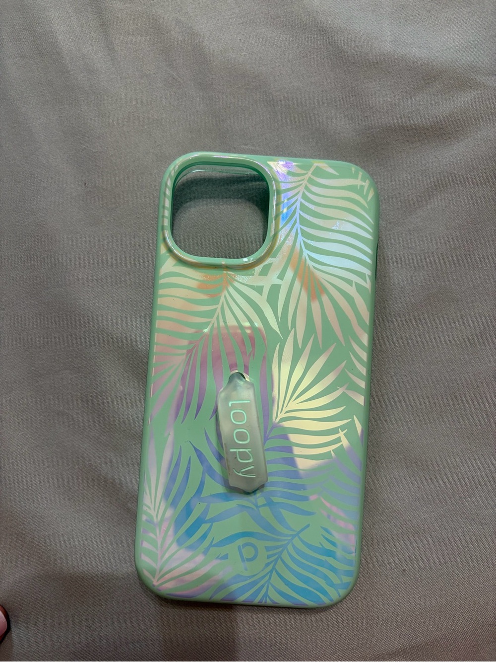 Loopy Case Mint Green Holographic Palm Leaf Phone Case with Grip